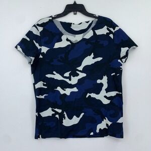 Valentino Blue Camo T-Shirt Size Medium Mens Designer‎ Cut Off Luxury NYC Casual